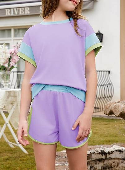 Girls Colorblock Two-Piece Outfit Set