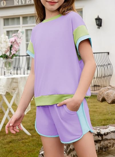 Girls Colorblock Two-Piece Outfit Set