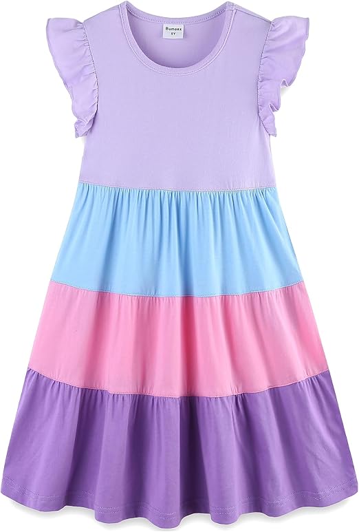 Girls Cotton Ruffle Sleeve Midi Dress