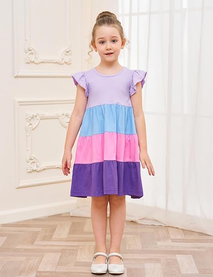 Girls Cotton Ruffle Sleeve Midi Dress