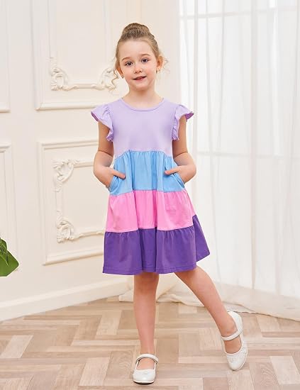 Girls Cotton Ruffle Sleeve Midi Dress