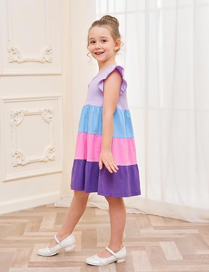 Girls Cotton Ruffle Sleeve Midi Dress