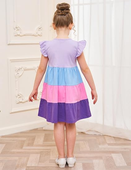 Girls Cotton Ruffle Sleeve Midi Dress